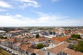 View at typical houses at island of Noirmoutier with red roofs and white walls