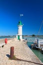 Ile de Re - lighthouse and boats in harbor of La Flotte Royalty Free Stock Photo
