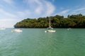 Yachts anchored by Ile Royale in French Guiana