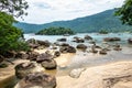 Ilha Grande, Brazil - Jan 28, 2024: Abraao beach on big island Ilha Grande in Angra dos Reis, Rio de Janeiro, Brazil