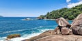 Ilha Grande, Brazil - Jan 27, 2024: Beach Caxadaco at island Ilha Grande, Rio de Janeiro, Brazil