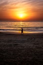 Silhouette of a person walking on the the beach