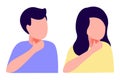 Ill abstract man and woman sore throat. Disease, cold, cough, weakness. Vector illustration on white background