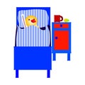 Ill chicken lying in bed with thermometer Royalty Free Stock Photo