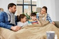 Ill family with children having flu at home Royalty Free Stock Photo