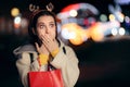 Stressed Woman Feeling Nauseated on Christmas After Shopping