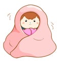 Ill girl shivering hard under blanket