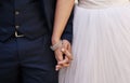 Ill never let go. an unrecognizable newlywed couple holding hands while standing outdoors on their wedding day. Royalty Free Stock Photo