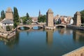 ill river and medieval towers and bridges (ponts couverts) in strasbourg in alsace (france) Royalty Free Stock Photo