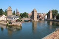 ill river and medieval towers and bridges (ponts couverts) in strasbourg in alsace (france) Royalty Free Stock Photo
