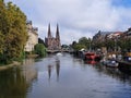 Ill river in Strasbourg, France View of the church Saint-Paul Royalty Free Stock Photo