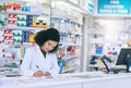 Ill write out a copy for your refill. an attractive young female pharmacist working in a pharmacy. Royalty Free Stock Photo