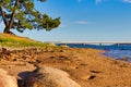 Illa de Arousa beach with the bridge in the background Royalty Free Stock Photo