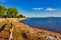 Illa de Arousa beach with the bridge in the background Royalty Free Stock Photo