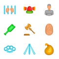 Illegal action icons set, cartoon style Royalty Free Stock Photo