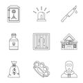 Illegal action icons set, outline style