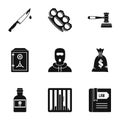 Illegal action icons set, simple style