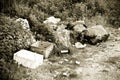 Illegal dumping with bottles, boxes and plastic bags abandoned in nature Royalty Free Stock Photo