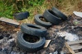 Illegal dumping of used tire Royalty Free Stock Photo