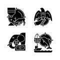 Illegal hunting black glyph icons set on white space