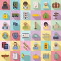 Illegal immigrants icons set, flat style