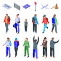 Illegal immigrants icons set, isometric style Royalty Free Stock Photo