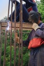 Illegal migrants working in construction as a welder Royalty Free Stock Photo