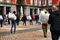 Illegal street vendors in La Plaza Mayor in Madrid Royalty Free Stock Photo