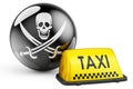 Illegal taxicabs concept. Yellow taxi car signboard with piracy flag, 3D rendering Royalty Free Stock Photo