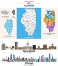 Illinois counties map. State\'s capital city (Springfield) and Chicago (state\'s largest city) Royalty Free Stock Photo