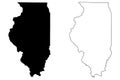 Illinois IL state Maps. Black silhouette and outline isolated on a white background. EPS Vector