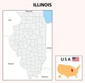 Illinois Map. State and district map of Illinois. Administrative and political map of Illinois with neighboring countries and Royalty Free Stock Photo