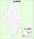 Illinois Map. State and district map of Illinois. Administrative and political map of Illinois with outline and black and white Royalty Free Stock Photo