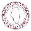 Illinois round rubber stamp with us state map.