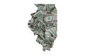 Illinois State Map, Crumpled United States Dollars, Waste of Money Concept Royalty Free Stock Photo