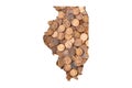 Illinois State Map and Money, Piles of Coins, Pennies Royalty Free Stock Photo