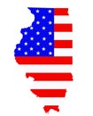 Illinois state map vector silhouette illustration. United States of America flag over Illinois map. USA, American national symbol Royalty Free Stock Photo