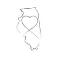 Illinois US state hand drawn pencil sketch outline map with the handwritten heart shape. Vector illustration Royalty Free Stock Photo