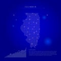 Illinois US state illuminated map with glowing dots. Dark blue space background. Vector illustration Royalty Free Stock Photo