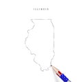 Illinois US state vector map pencil sketch. Illinois outline map with pencil in american flag colors Royalty Free Stock Photo