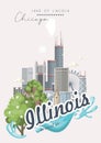 Illinois vector banner. Chicago. Land of Lincoln. US state. United States of America. Royalty Free Stock Photo