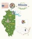 Illinois vector postcard. Map. US state. United States of America. Royalty Free Stock Photo