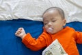 Illness asian baby boy sleeping on sickbed Royalty Free Stock Photo