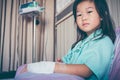 Illness asian child admitted in hospital with saline intravenous