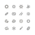 Illness bacilli, microbes, viruses and microorganisms line icons. Bacteriology hygiene and infection outline vector