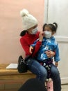 Russia, 03.02.2020 illness people in hospital. Chinese coronavirus from Wuhan. Masked people infected