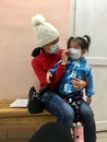 Russia, 03.02.2020 illness people in hospital. Chinese coronavirus from Wuhan. Masked people infected.