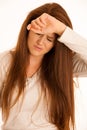 Illness woman having headache and feeling unweal