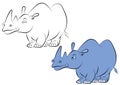 Illstration of a cheerful blue rhinoceros