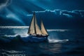 The resilience of the human spirit by photographing a lone sailboat navigating through turbulent waters